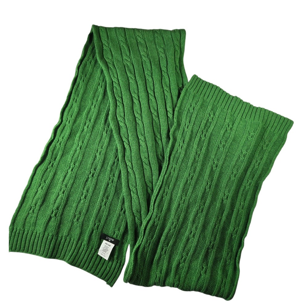 J.Crew Womens Vintage Kelly Green Cable Knit Scarf Lambswool Cashmere